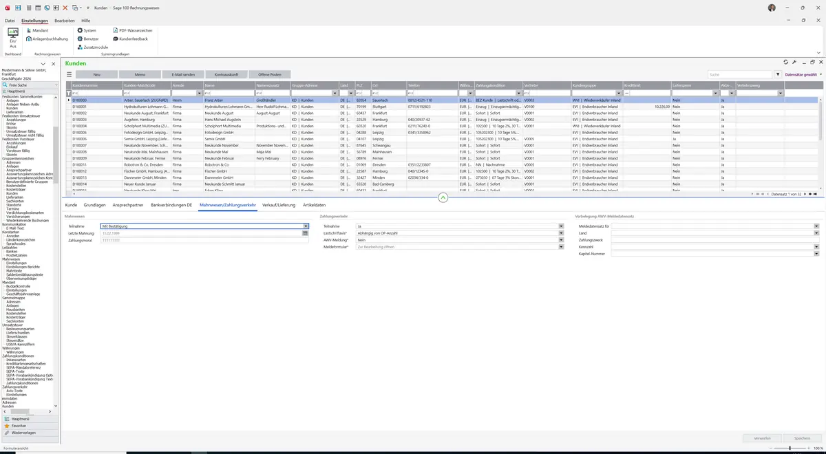 Sage 100 9.0.5.11 Kunden: Register Mahnwesen/Zahlungsverkehr