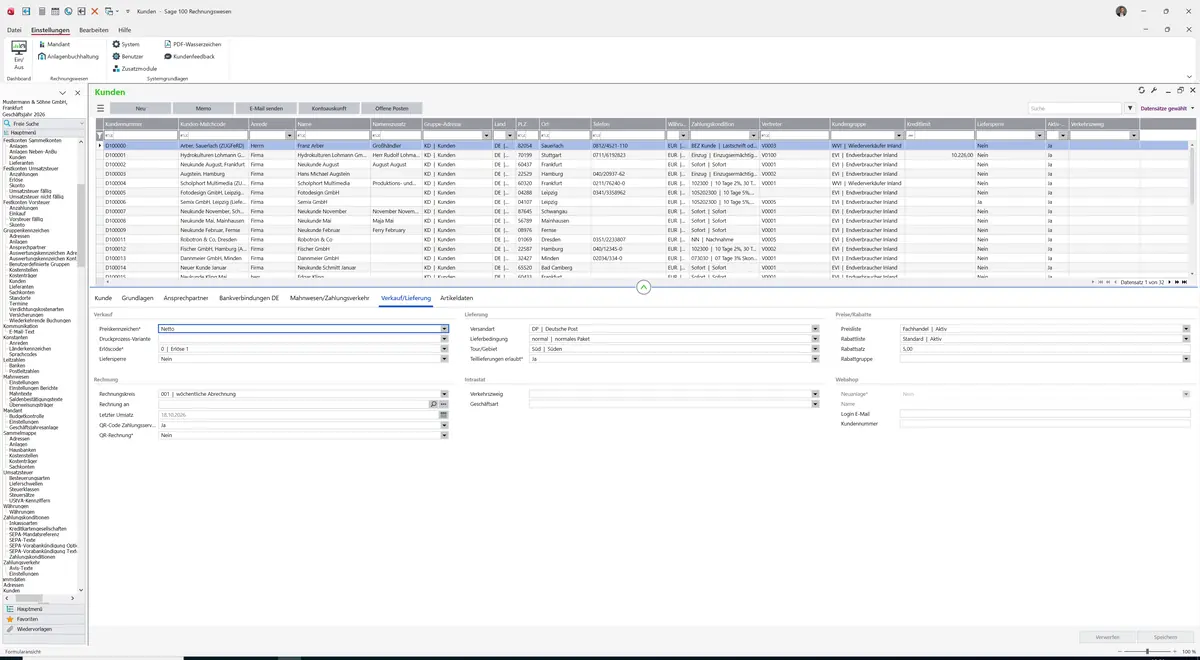 Sage 100 9.0.5.11 Kunden: Register Verkauf/Lieferung