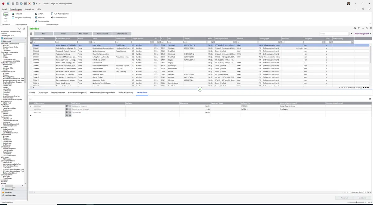 Sage 100 9.0.5.11 Kunden: Register Artikeldaten