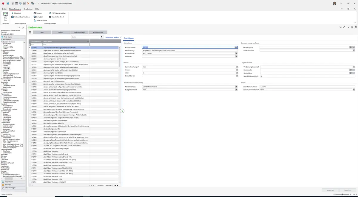 Sage 100 9.0.5.11 Sachkontenstamm (Kompakt): Register Grundlagen