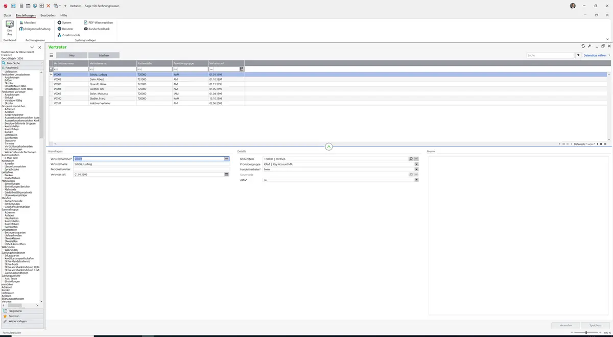 Sage 100 9.0.5.11 Vertreter: Register Grundlagen
