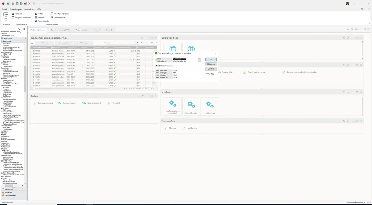 Sage 100 9.0.5.11 Ansprechpartnerliste: Dialog Druckereinstellungen