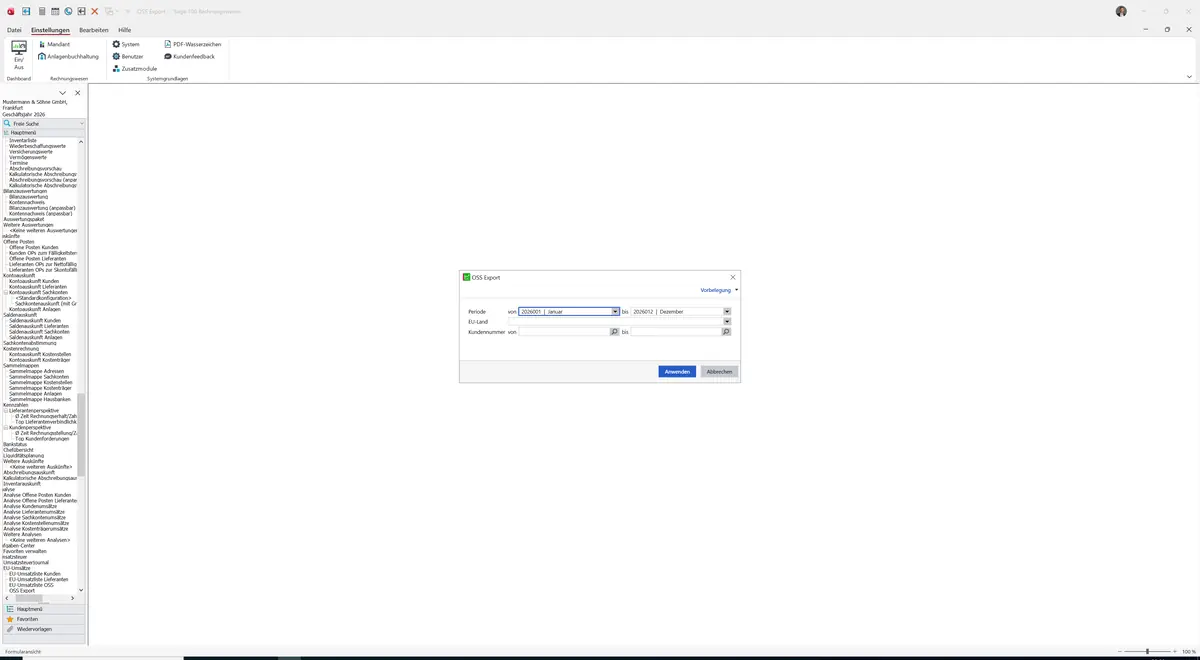 Sage 100 9.0.5.11 OSS Export: Maske OSS Export