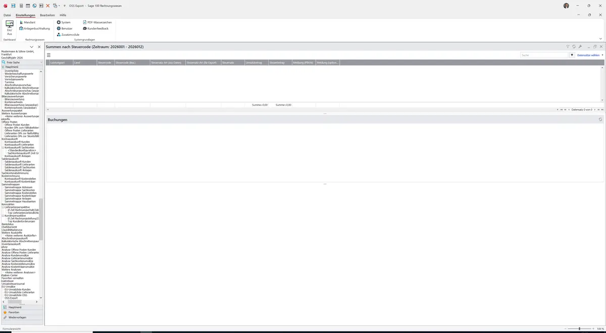 Sage 100 9.0.5.11 OSS Export: Ergebnisliste Summen nach Steuercode