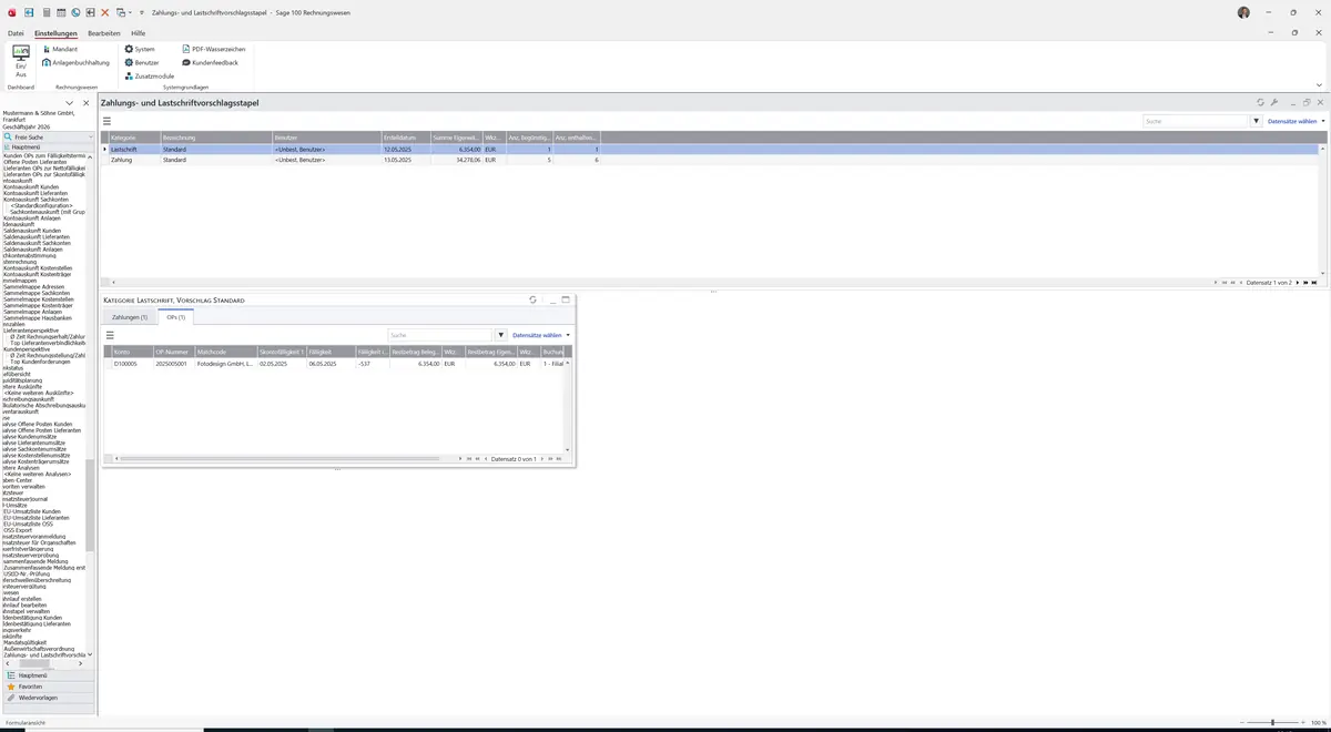 Sage 100 9.0.5.11 Zahlungs- und Lastschriftvorschlagsstapel: Register OPs