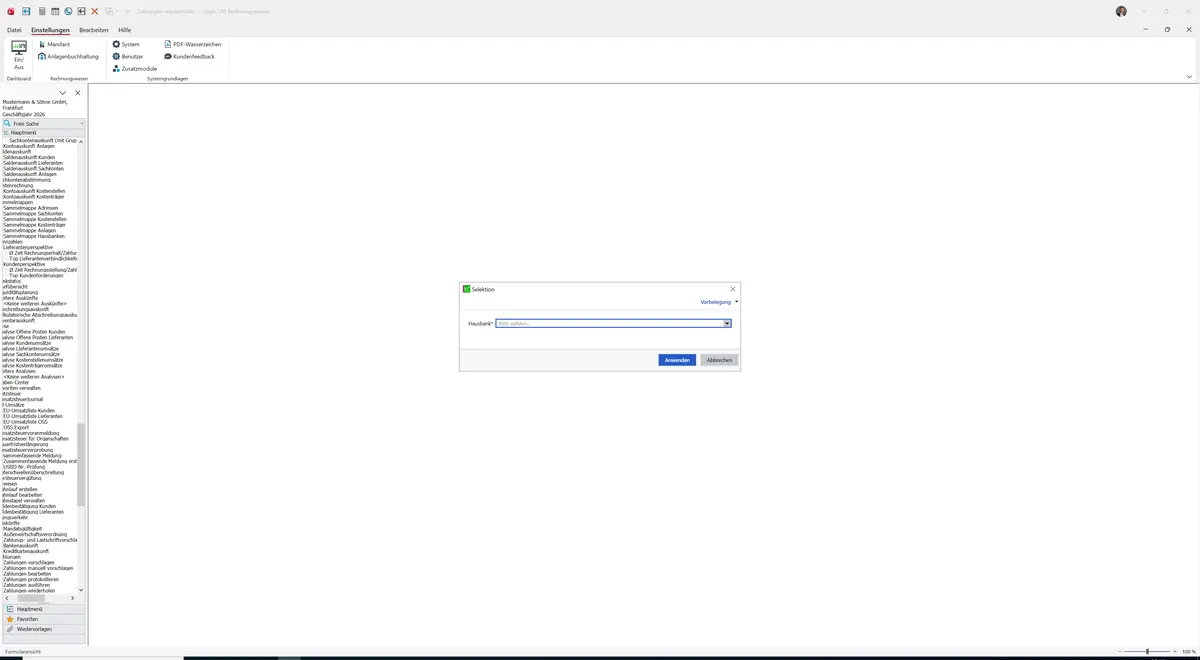 Sage 100 9.0.5.11 Zahlungen wiederholen: Dialog Selektion