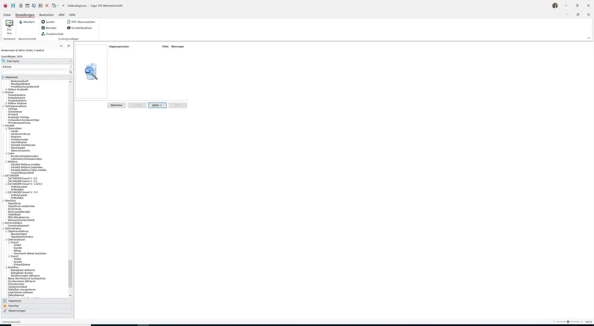 Sage 100 9.0.5.11 Datendiagnose: Assistent: Ergebnisseite