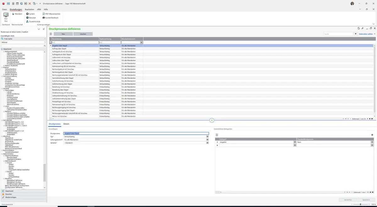 Sage 100 9.0.5.11 Druckprozesse definieren: Register Druckprozess