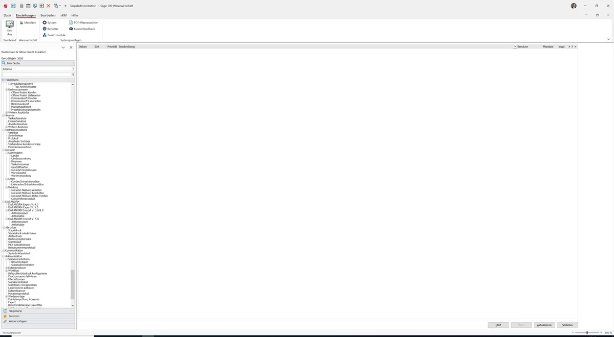 Sage 100 9.0.5.11 Stapeladministration: Maske Stapeladministration