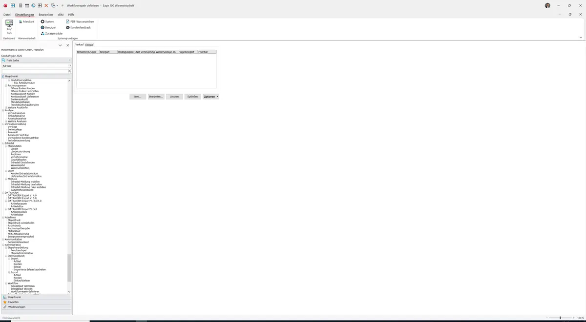 Sage 100 9.0.5.11 Workflowregeln definieren: Maske Workflowregeln definieren