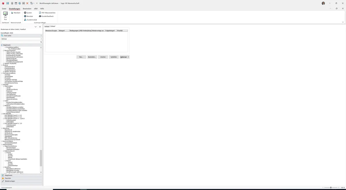 Sage 100 9.0.5.11 Workflowregeln definieren: Register Einkauf