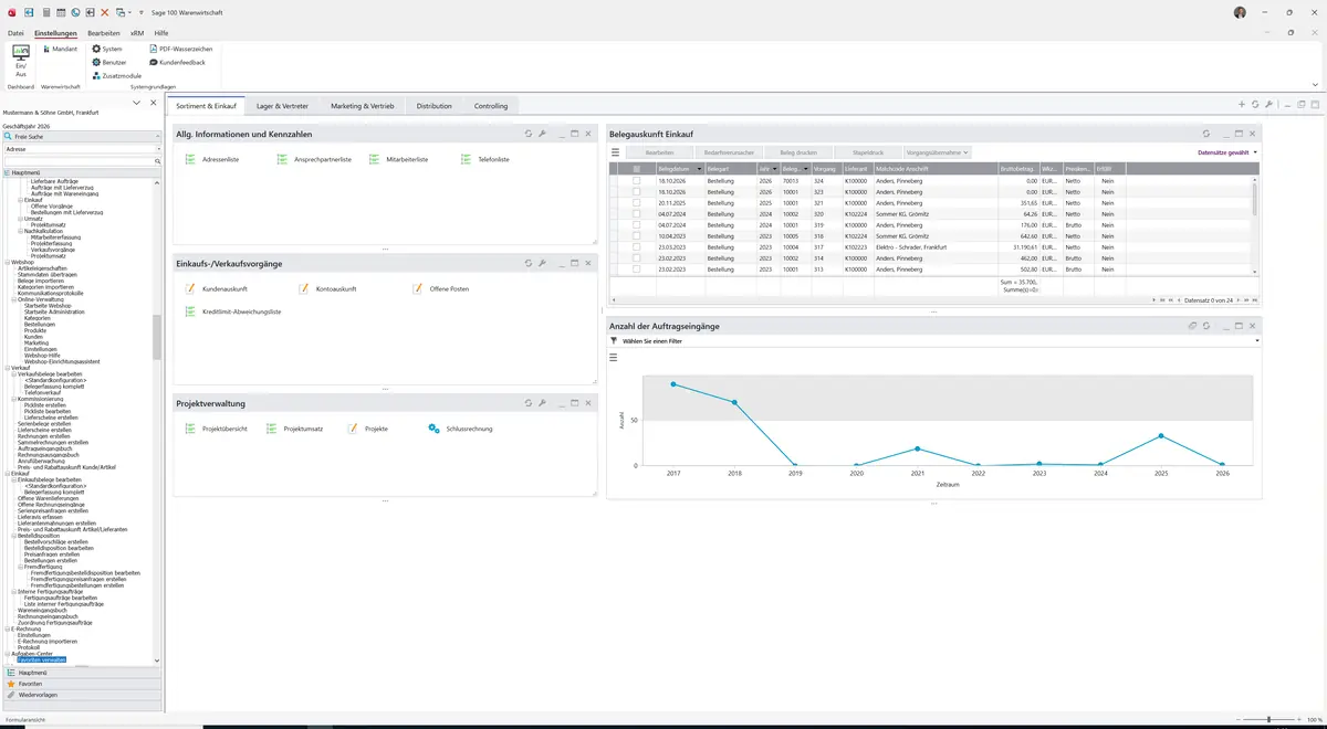 Sage 100 9.0.5.11 Favoriten verwalten: Hauptfenster mit Control-Center