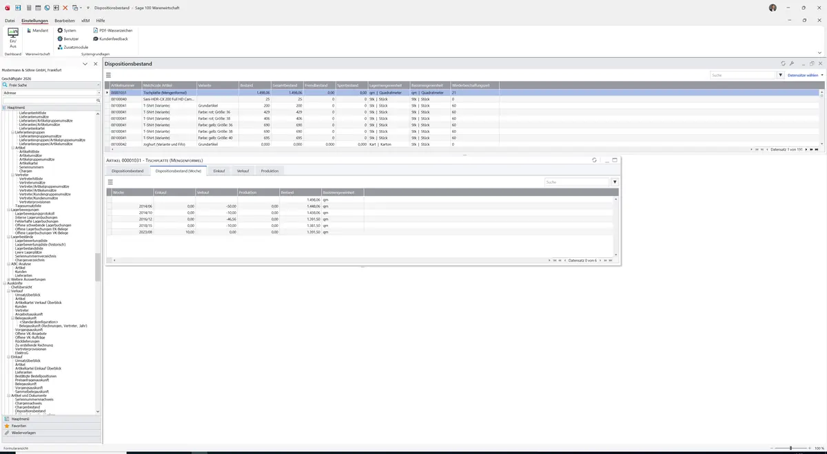 Sage 100 9.0.5.11 Dispositionsbestand: Register Dispositionsbestand (Woche)
