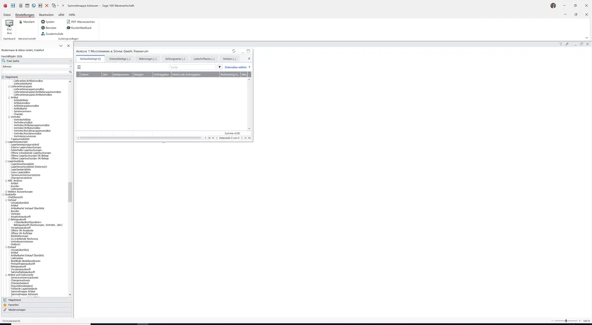 Sage 100 9.0.5.11 Sammelmappe Adressen: Sammelmappe Adresse 1