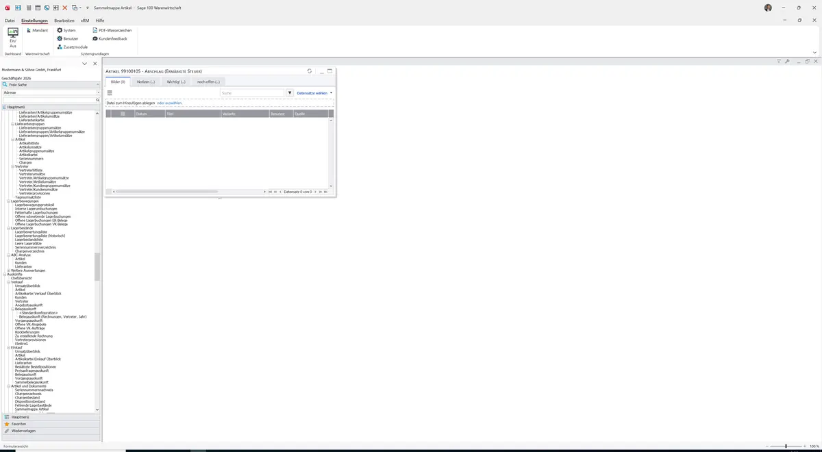 Sage 100 9.0.5.11 Sammelmappe Artikel: Register Bilder