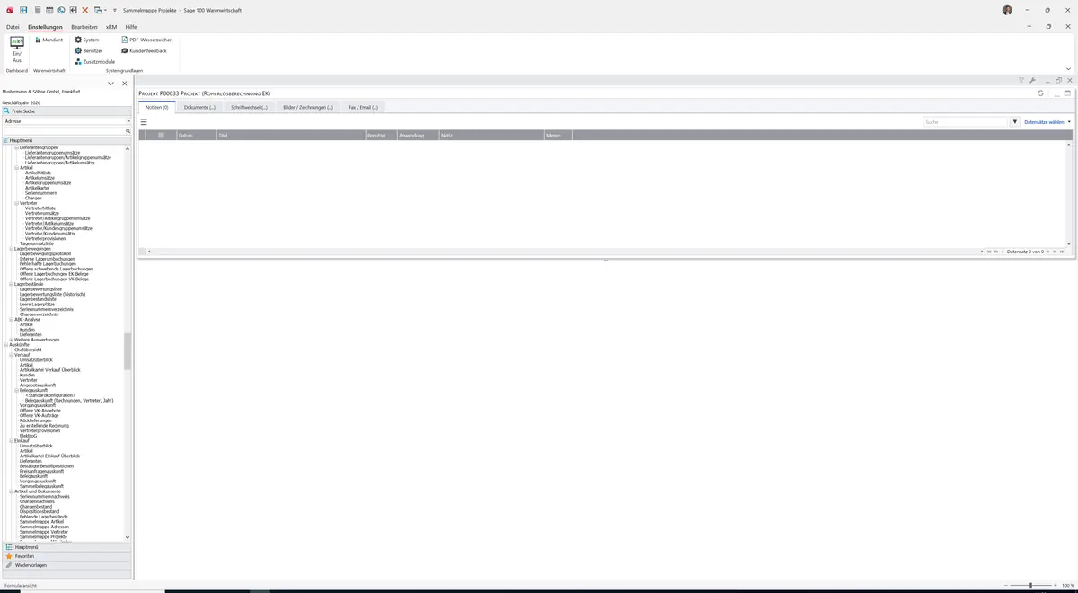 Sage 100 9.0.5.11 Sammelmappe Projekt: Register Notizen