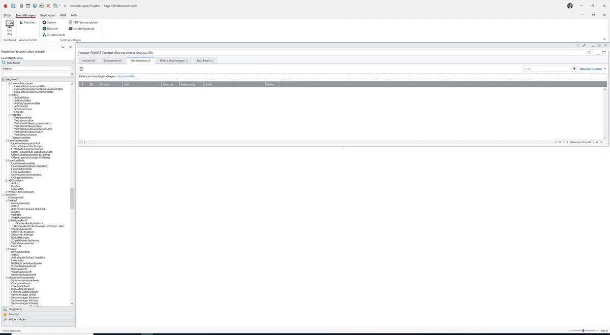 Sage 100 9.0.5.11 Sammelmappe Projekt: Register Schriftwechsel