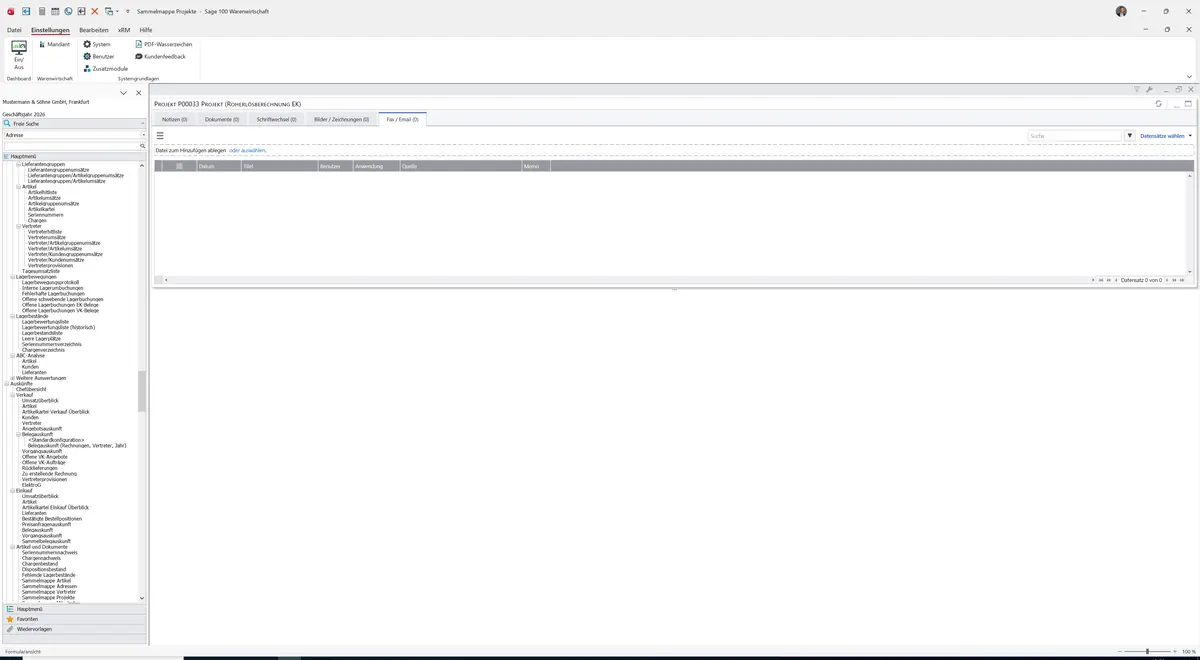 Sage 100 9.0.5.11 Sammelmappe Projekt: Register Fax / Email