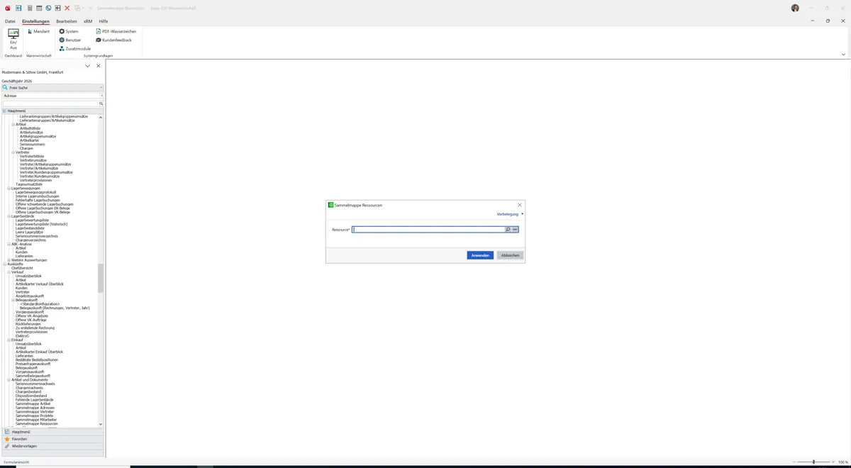 Sage 100 9.0.5.11 Sammelmappe Ressourcen: Maske Sammelmappe Ressourcen