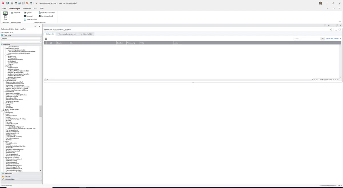 Sage 100 9.0.5.11 Sammelmappe Vertreter: Sammelmappe Vertreter V0001