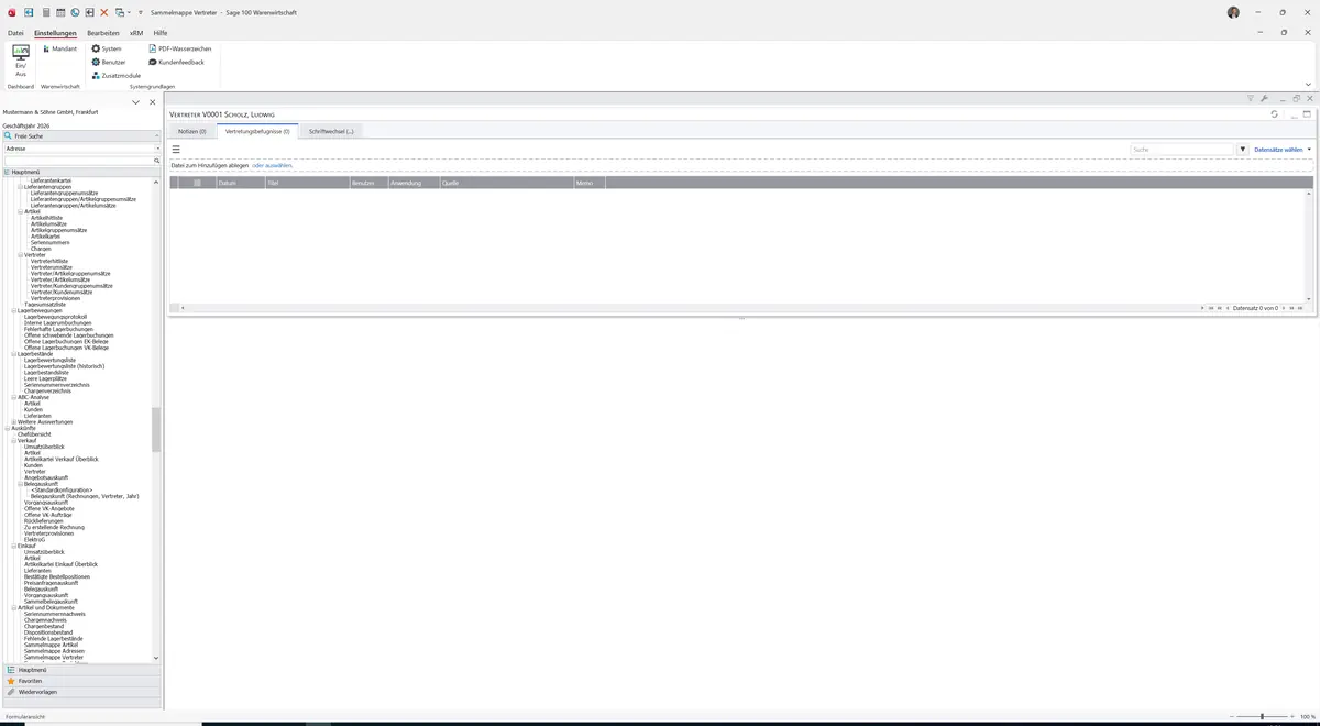 Sage 100 9.0.5.11 Sammelmappe Vertreter: Register Vertretungsbefugnisse