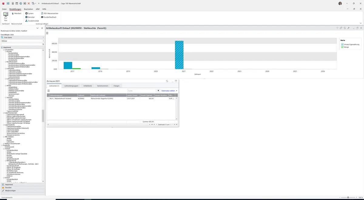 Sage 100 9.0.5.11 Artikelauskunft Einkauf: Register Lieferanten