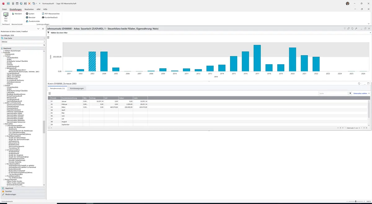 Sage 100 9.0.5.11 Kontoauskunft Kunden: Register Periodenumsatz