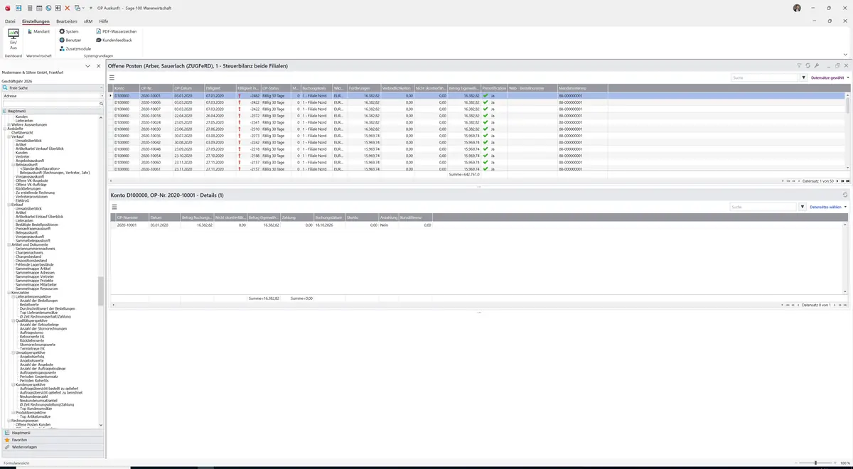 Sage 100 9.0.5.11 Offene Posten Kunden: Datensatz geladen