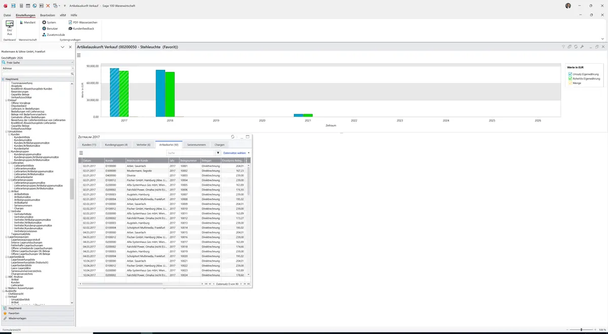 Sage 100 9.0.5.11 Artikelauskunft Verkauf: Register Artikelkartei