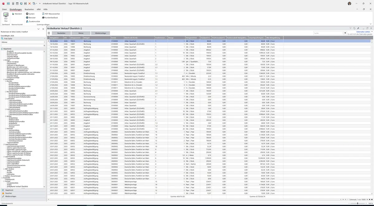 Sage 100 9.0.5.11 Artikelkartei Verkauf Überblick: Datensatz geladen