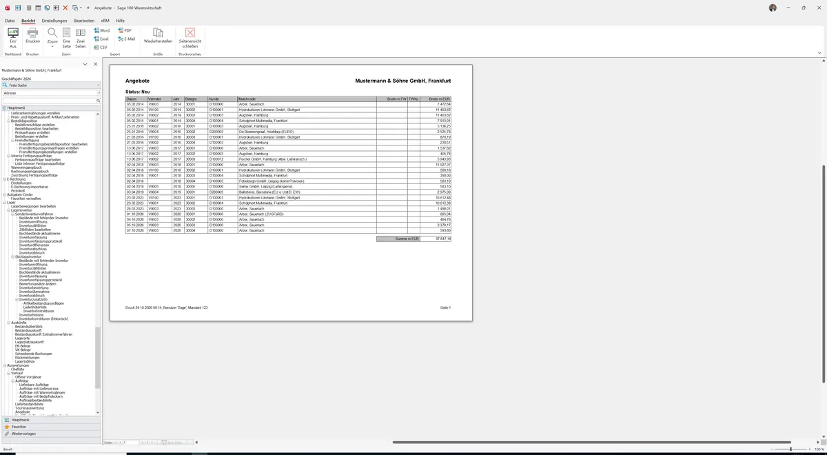 Sage 100 9.0.5.11 Angebote: Bericht Vorschau