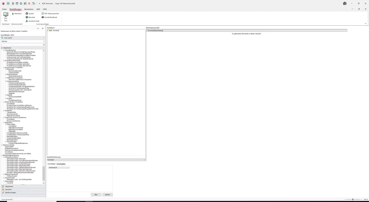 Sage 100 9.0.5.11 BDE Terminals: Register Grundlagen
