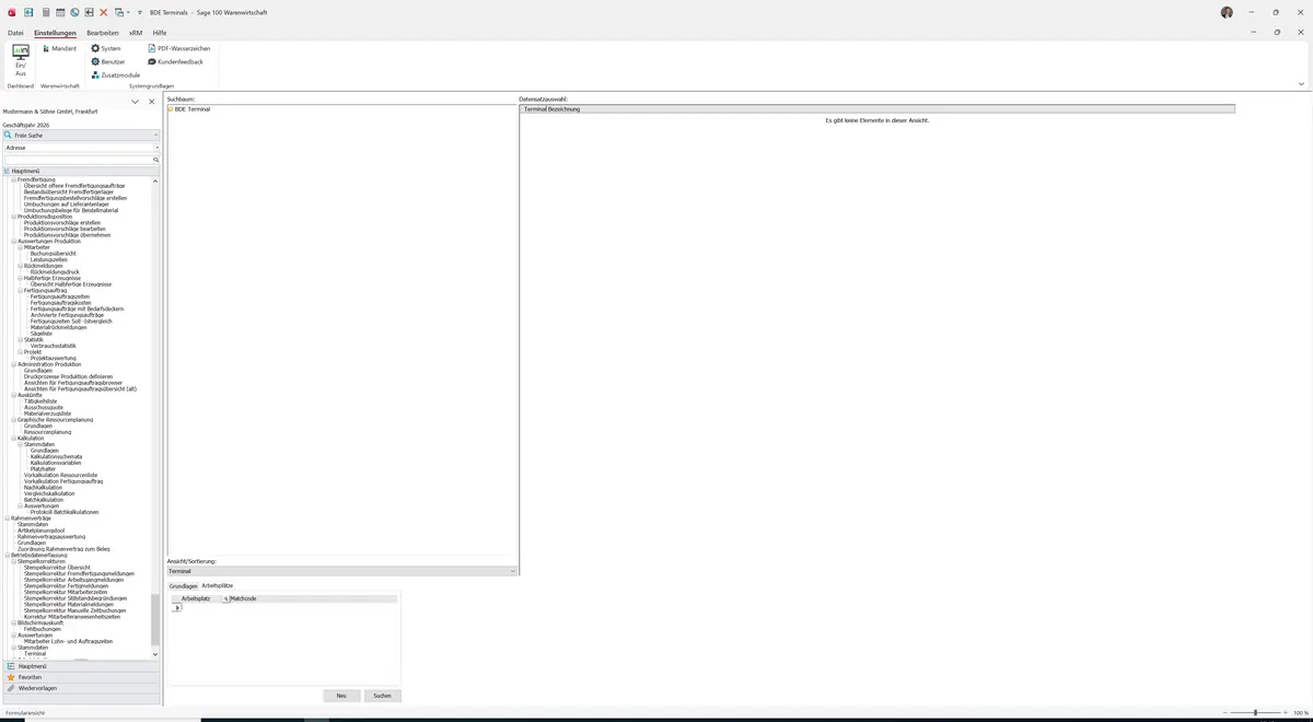 Sage 100 9.0.5.11 BDE Terminals: Register Arbeitsplätze