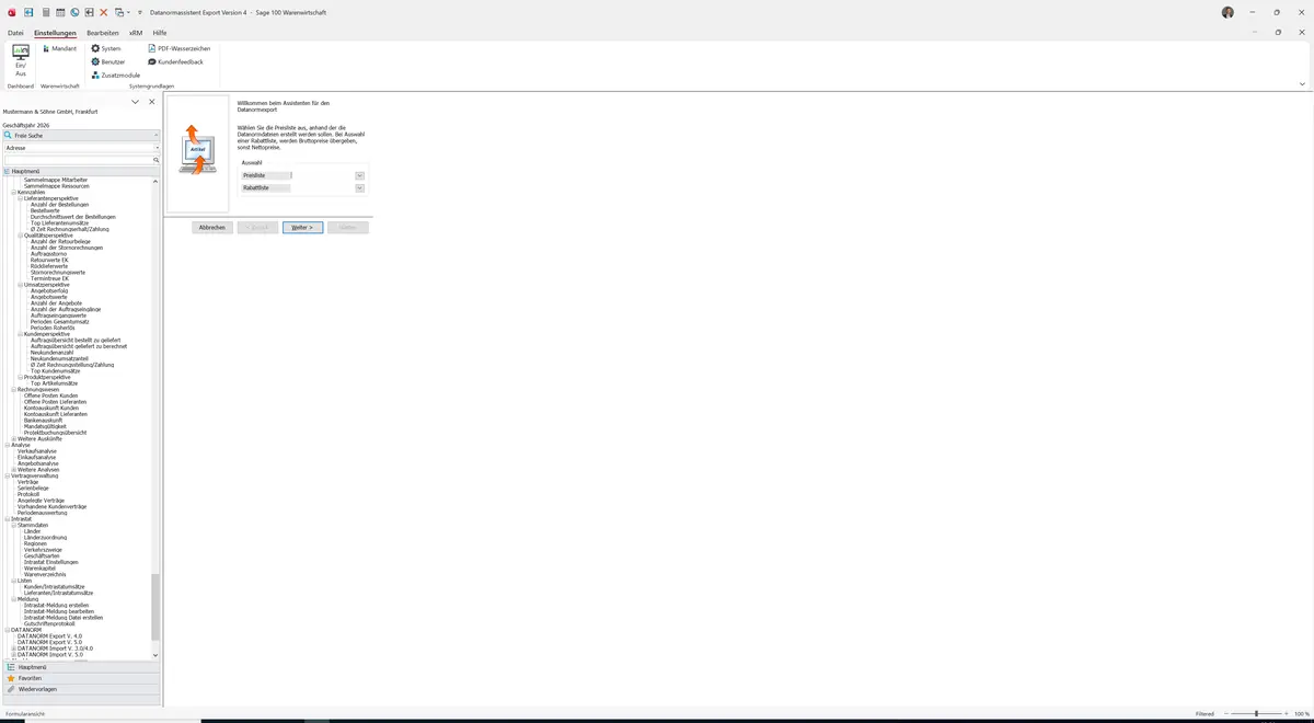 Sage 100 9.0.5.11 Datanormassistent Export Version 4: Maske Datanormassistent Export Version 4