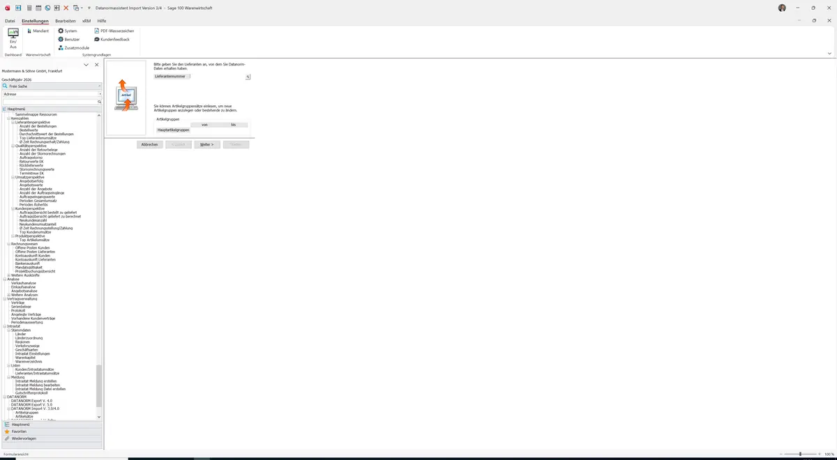 Sage 100 9.0.5.11 Datanormassistent Import Version 3/4 (Artikelgruppen): Maske Datanormassistent Import Version 3/4