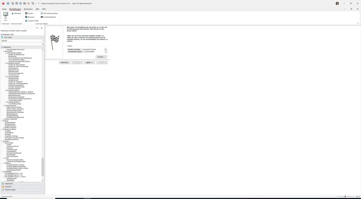 Sage 100 9.0.5.11 Datanormassistent Import Version 3/4 (Artikelgruppen): Assistent: Seite Import