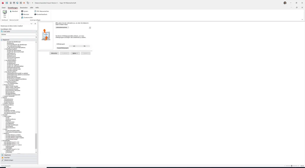 Sage 100 9.0.5.11 Datanormassistent Import Version 5 (Artikelgruppen): Maske Datanormassistent Import Version 5
