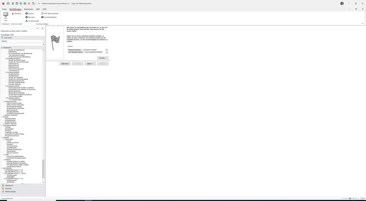 Sage 100 9.0.5.11 Datanormassistent Import Version 5 (Artikelgruppen): Assistent: Seite Import