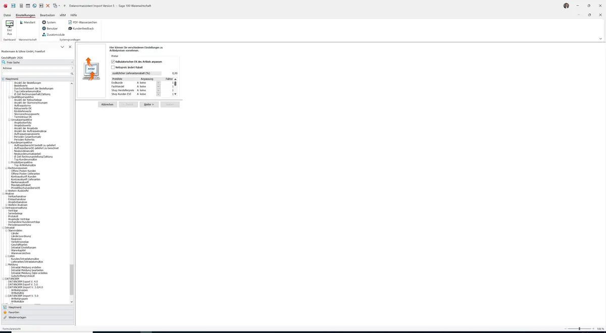Sage 100 9.0.5.11 Datanormassistent Import Version 5 (Artikelsätze): Assistent: Preise