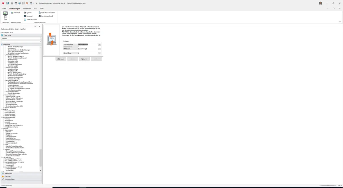 Sage 100 9.0.5.11 Datanormassistent Import Version 5 (Artikelsätze): Assistent: Artikelnummernaufbau