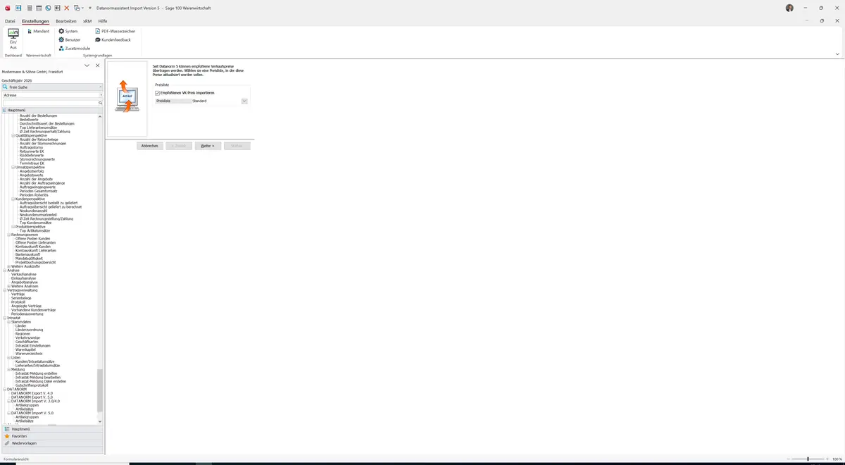 Sage 100 9.0.5.11 Datanormassistent Import Version 5 (Artikelsätze): Assistent: Empfohlener VK-Preis