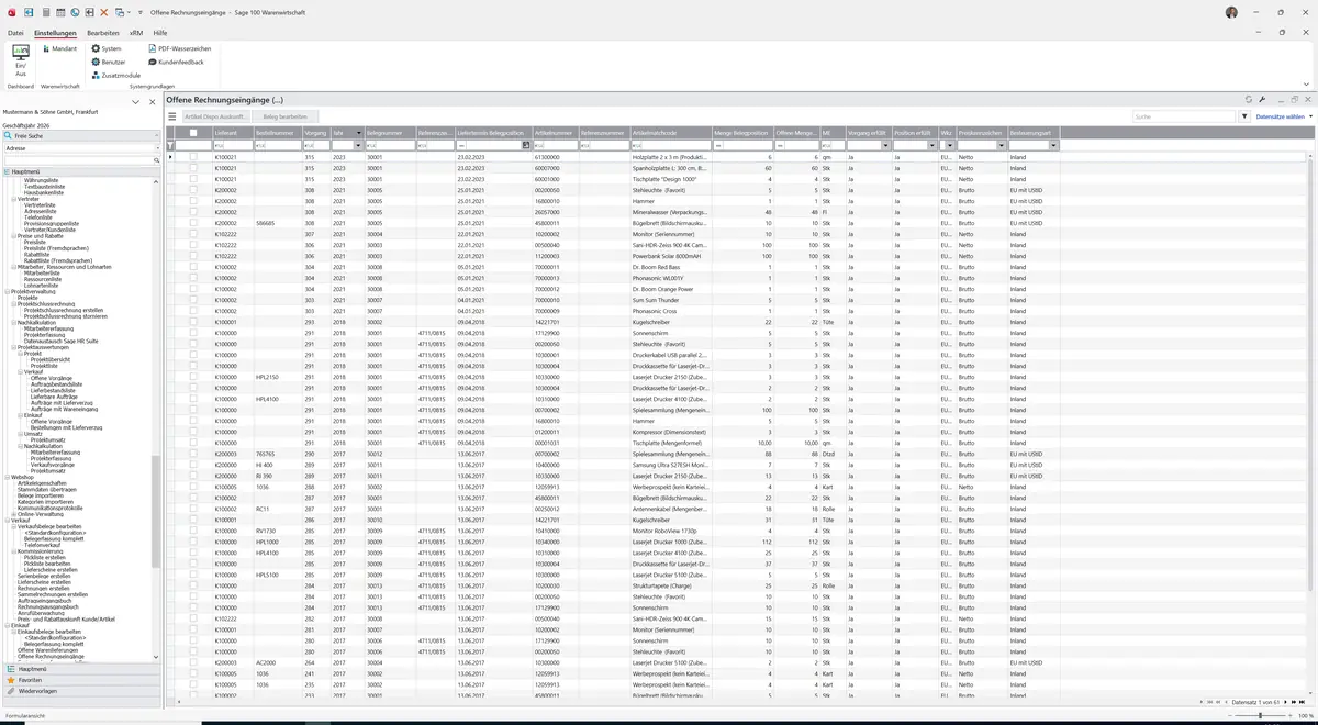Sage 100 9.0.5.11 Offene Rechnungseingänge: Datensatz geladen