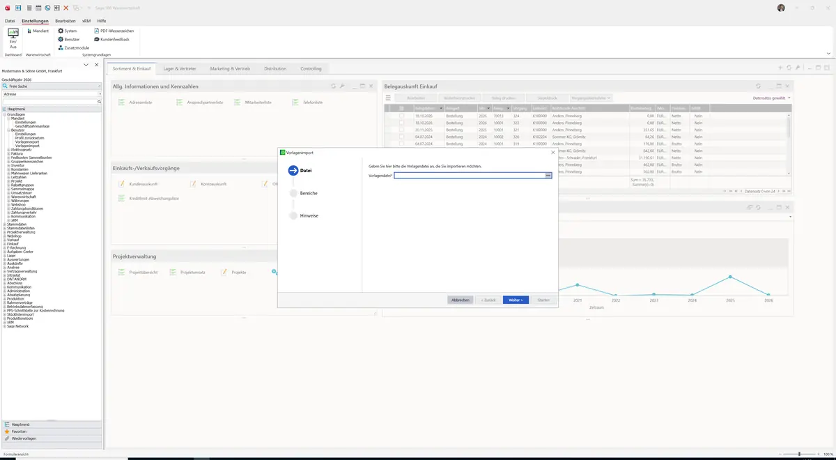 Sage 100 9.0.5.11 Vorlagenimport: Maske Vorlagenimport