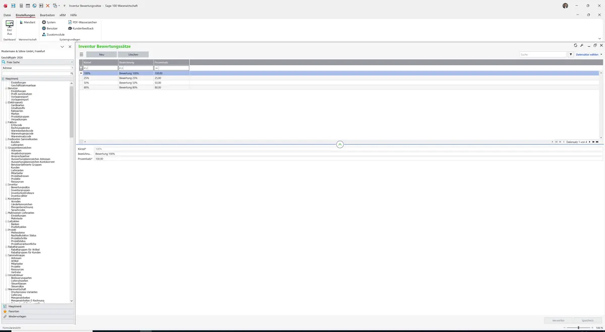 Sage 100 9.0.5.11 Inventur Bewertungssätze: Datensatz geladen