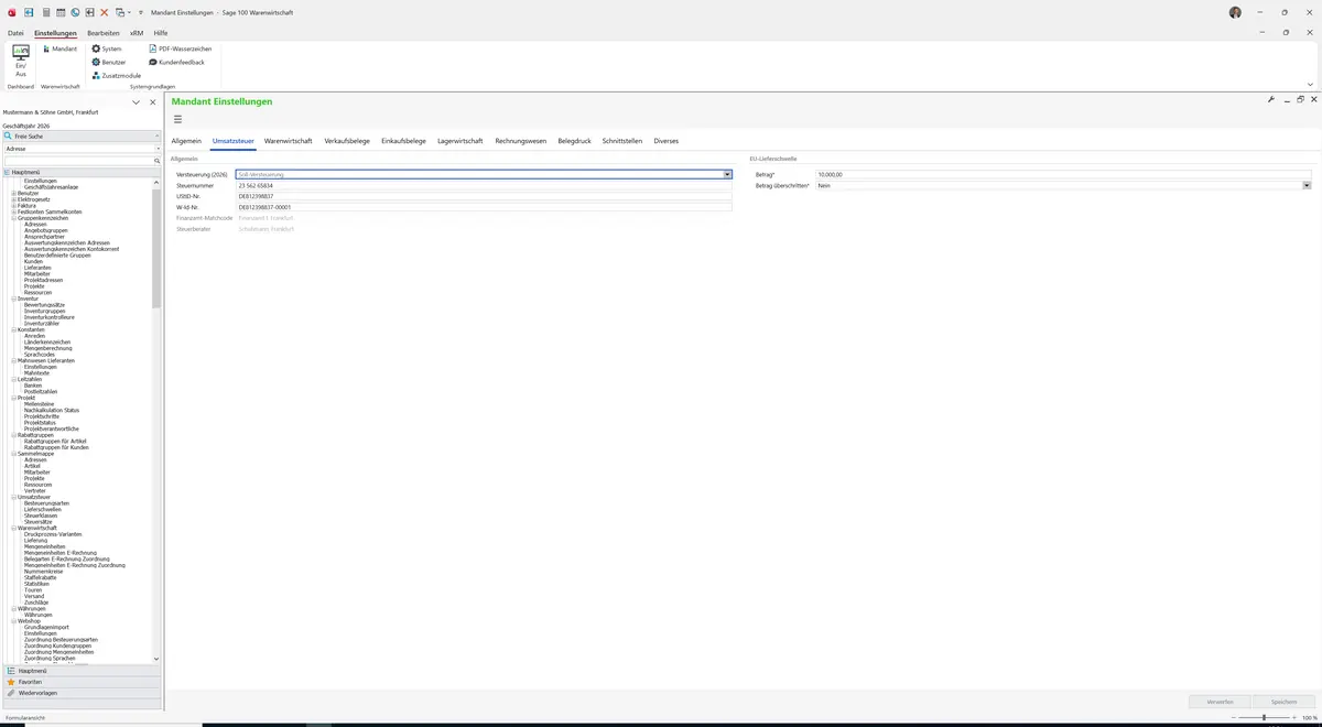 Sage 100 9.0.5.11 Mandant Einstellungen: Register Umsatzsteuer