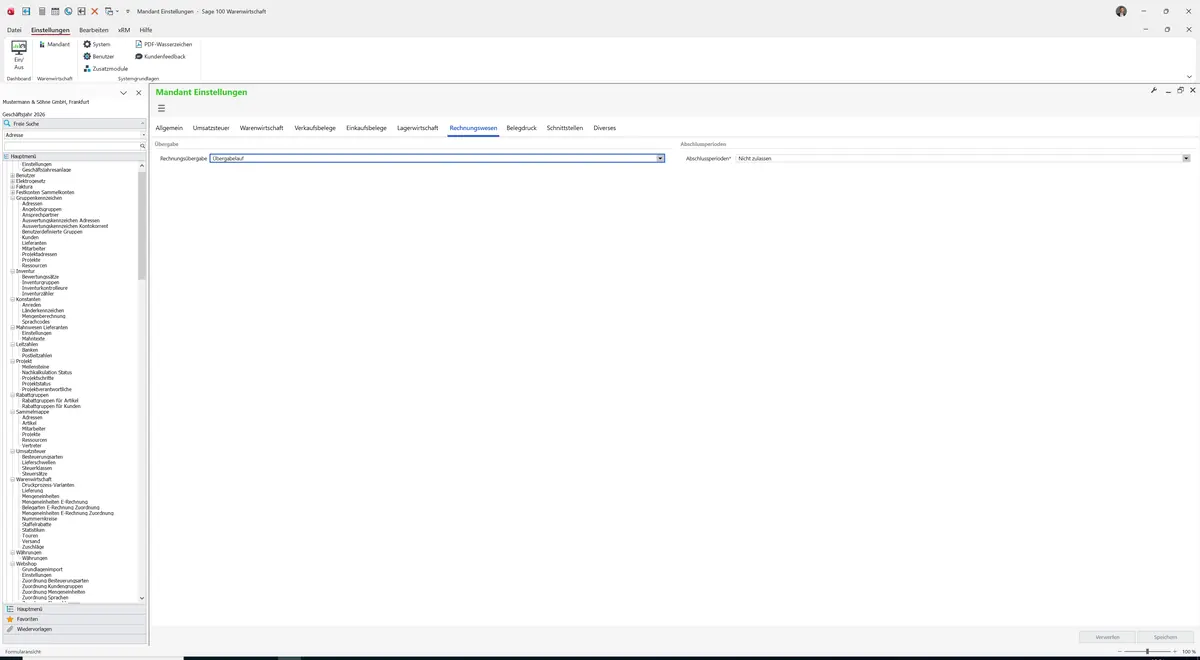 Sage 100 9.0.5.11 Mandant Einstellungen: Register Rechnungswesen