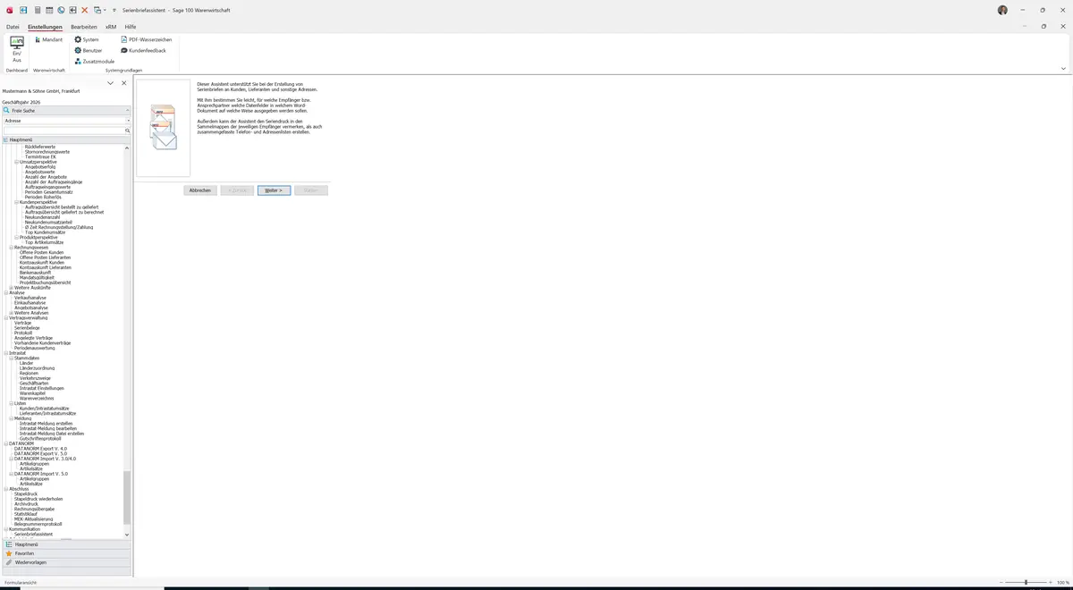 Sage 100 9.0.5.11 Serienbriefassistent: Assistent: Startseite