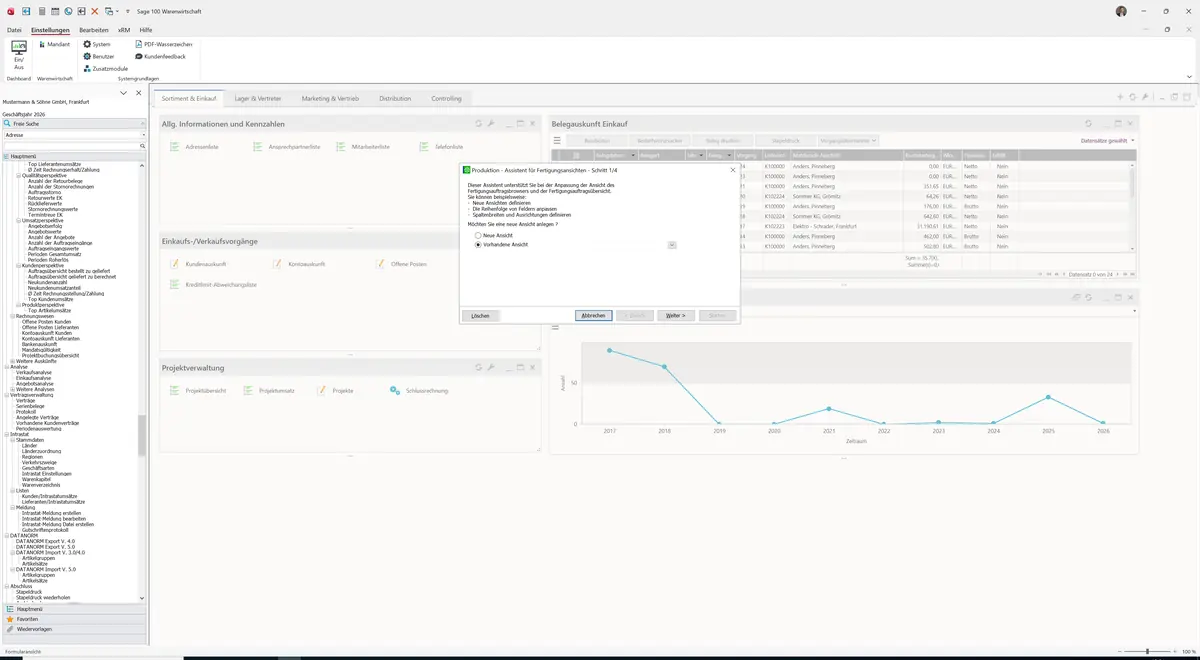 Sage 100 9.0.5.11 Produktion - Assistent für Fertigungsansichten: Assistent: Ansicht wählen