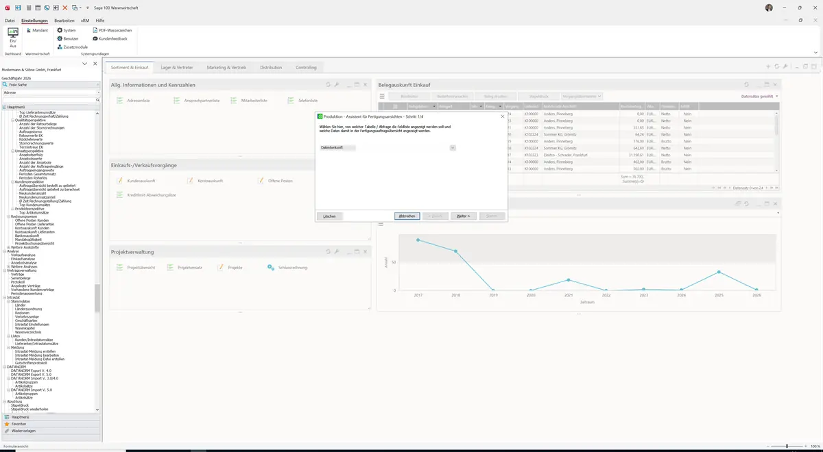 Sage 100 9.0.5.11 Produktion - Assistent für Fertigungsansichten: Assistent: Schritt Datenherkunft