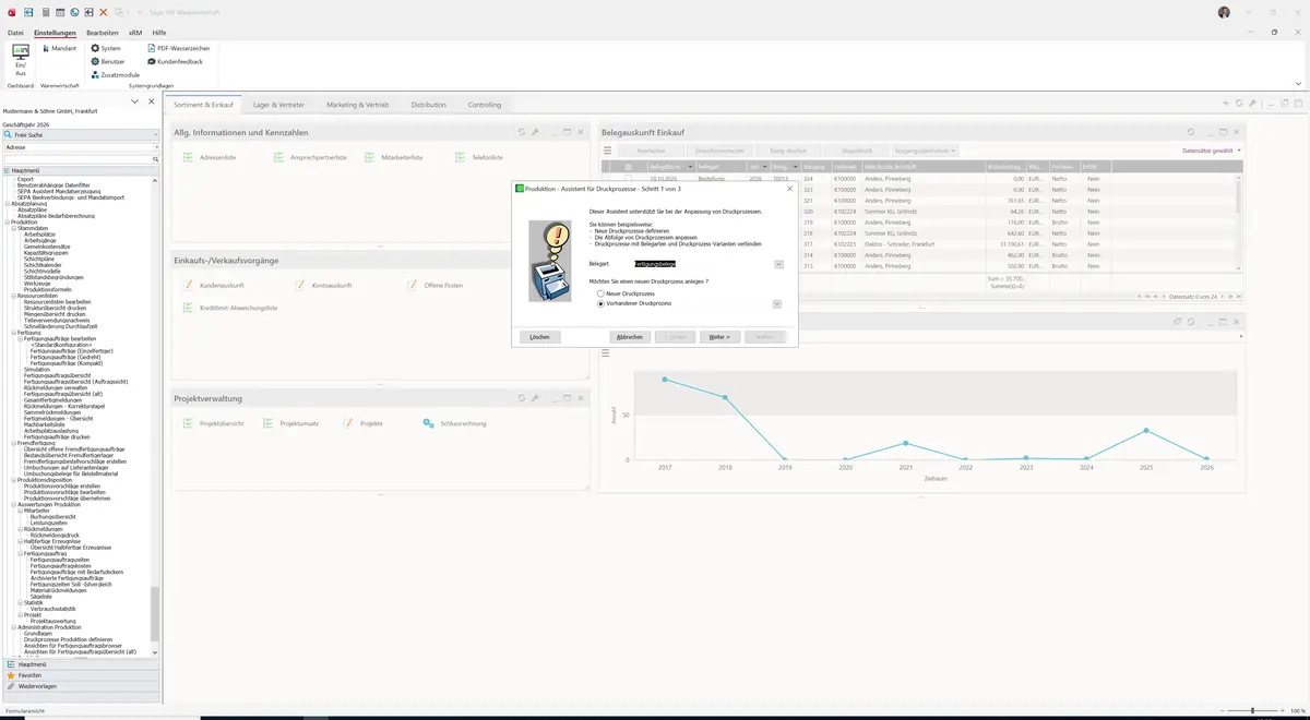 Sage 100 9.0.5.11 Produktion - Assistent für Druckprozesse: Assistent: Schritt 1 von 3